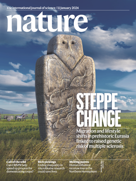 Front cover of Nature Journal Issue 625, 11th January 2024